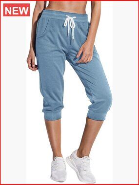 Women's Capri Sweatpants Cropped Jogger Lounge Pants Drawstring Waist Side